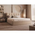 Lit coffre 180 x 200 cm - Velours - Beige - MIRDAL
