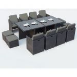 Concept-Usine Monaco 12 : salon de jardin encastrable 12 places en r&eacute;sine tress&eacute;e noir/gris