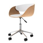 Rendez Vous D&eacute;co Chaise de bureau pivotante sur roulettes en bois et PU blanc