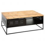 Atmosphera Table Basse en Bois et Métal noir style industriel 110 x 60 x H 45 cm