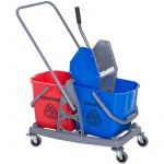 Homcom Chariot de lavage chariot de nettoyage professionnel presse &agrave; m&acirc;choire 2 seaux 25 L 73L x 45l x 92H cm plastique gris bleu rouge