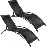 TecTake 2 Bains de soleil confortables jardin et piscine inclinables sur 5 positions en Aluminium Noir