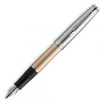 Waterman Emblème Deluxe Stylo Plume, Or avec attributs chromés, Plume Fine, Cartouche d’encre bleue, coffret Cadeau