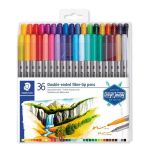 Staedtler Feutres &agrave; double pointe pour &eacute;criture et coloriage, Pointe fine de 0.5-0.8 mm et pointe compacte extra-large de 3 mm, &Eacute;tui plastique avec 36 couleurs lumineuses diff&eacute;rentes, 3200 TB36