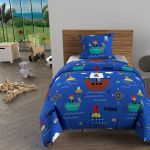 Soleil d'Ocre Parure housse de couette 140x200 cm PIRATES bleu, 100% coton 57 fils/cm2, par