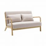 Alice's Garden Banquette 2 places scandinave en bois et tissu beige. Lorens. L 124 x P 83 x H 77cm cm