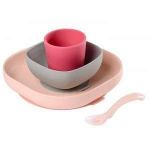 Beaba Set Vaisselle Silicone (4 pi&egrave;ces) - Pink