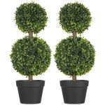 Homcom Lot de 2 arbres buis artificiel double boules avec tronc et pot inclus - H.60 cm PE vert 23x23x60cm Vert