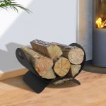 Idmarket Panier range bûches demi lune 40 x 30 x 25 cm en acier noir