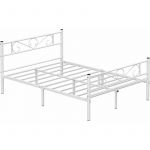 Songmics VASAGLE Lit double, Structure de lit en métal, pour matelas de 140 x 190 cm, pas besoin de sommier, Blanc RMB063W01