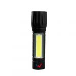 W WONDER FULL ENERGY - Mini torche 100 lumens 2 en 1 avec lampe COB latérale, IP44, 3 modes d'éclairage, Torche batterie rechargeable, Noir