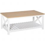 Homcom Table basse rectangulaire dim. 116L x 60l x 48H cm étagère à lattes plateau imitation chêne clair MDF blanc