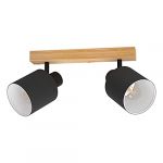 Eglo Luminaire Plafonnier Batallas avec 2 Spots Orientables en Noir et Blanc, Lampe de Plafond Naturelle au Style Scandinave, en Bois, Métal et Tissu, Douille E27