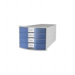 Han Module de classement Impuls - polystyr&egrave;ne - L28 x H23,5 x P36,7 cm - 4 tiroirs - gris/blanc translucide