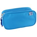 Oxford Trousse Scolaire 3 Compartiments, élastique et 3 Fermetures éclair, Couleur Bleu Turquoise