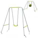 Outsunny Portique balançoire évolutive - siège haut, accoudoirs, ceinture sécurité 5 points, barre protection - métal époxy gris vert