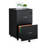 Relaxdays Caisson de Bureau, 2 tiroirs, clé Pratique, Barres pour dossiers Suspendus, H x L x P : 72 x 43 x 46 cm, Noir