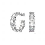 Swarovski Anneaux d'oreilles Millenia, paire de boucles d'oreilles, taille octogonale, métal rhodié et zircone, blanc