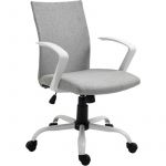 Vinsetto Chaise de bureau ergonomique hauteur réglable pivotante 360° piètement acier blanc lin gris clair