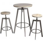 The home deco factory Table de Bar & 2 Tabourets "R&eacute;glables" 93cm Gris
