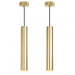 Pack de 2 Lampes Suspendues Modernes de Plafond en Aluminium Doré Minimalistes en Forme de Tube 40cm avec GU10 et Hauteur