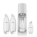 Sodastream Terra Megapack, Machine à gazer d'eau pour transformer l'eau en eau friteuse avec cylindre compteur Co2, 2 bouteilles de 1 litre, 1 bouteille de demi-litre 28,8 x 19,5 x 43,6 cm