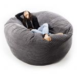 Livedeco - Pouf Rond xxl, D&eacute;houssable avec Billes, Velours C&ocirc;tel&eacute; ultra doux Gris, Int&eacute;rieur pour Salon, Chambre - TiTAN