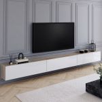 Idmarket Meuble TV 300 cm suspendu ELIO 3 portes bois et blanc