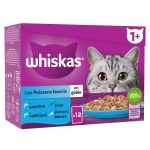 Whiskas Sachets fra&Oacute;cheur les poissons favoris en gel&eacute;e pour chat adulte 4 vari&eacute;t&eacute;s 12x85g