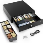 ACROPAQ Tiroir Caisse 42x41x10 cm- Compatible avec Caisse Enregistreuse RJ11, 8 compartiments Monnaie & 4 billets, Métal Robuste