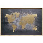 Atmosphera Toile Imprimée "Monde" 58x88cm Noir & Or