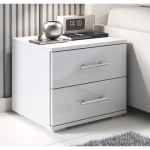 Table de chevet Table de Nuit 2 tiroirs Poign&eacute;es en aluminium 40x35x40cm Mod&egrave;le Beatriz Blanc finition brillante - Blanc