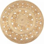 VidaXL Tapis Jute design tress&eacute; 120 cm Rond