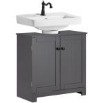Sobuy BZR18-II-DG Meuble sous-Lavabo à 2 étages et 2 Portes Meuble de Rangement de Salle de Bain