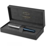 Parker Sonnet Premium, stylo plume, Métal et Laque Bleu, attributs palladium, plume fine 18k – Livré dans son écrin