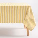 Nappe imperméable rayures toucher tissu jaune 160x180 cm