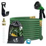 VOUNOT Tuyau d'Arrosage Extensible 15m Renforcé Adaptable 1/2" et 3/4" 10 Modes de Pulvérisation Flexible et Anti-Fuite Raccord et Sac de Rangement Fournis Vert