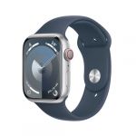 Apple watch Watch Series 9 GPS + Cellular 45 mm avec boîtier en aluminium argente et bracelet sport bleu tempete - M/L