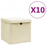 VidaXL Bo&icirc;tes de rangement avec couvercles 10 pcs 28x28x28 cm Cr&egrave;me