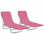 VidaXL Chaises longues pliables 2 pcs Acier et tissu Rose