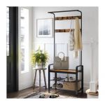 Songmics VASAGLE Portemanteau, Vestiaire, Meuble d’entrée, avec Crochets Amovible, Banc et Étagère à Chaussures, Hauteur 183 cm, Cadre en métal, Style Industriel,Marron Rustique et Noir HSR40B