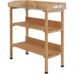 Outsunny Table de rempotage Jardinage - 2 &eacute;tag&egrave;res 3 Crochets Outils Plateau t&ocirc;le Acier galvanis&eacute; avec Rebord - Bois Sapin pr&eacute;-huil&eacute;