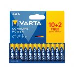 Varta Piles alcaline longlife power lr03 / aaa 1 blister(s) de 12 pi&egrave;ce(s) piles alcalines longlife power lr03 / aaa (10+2)