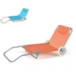 Beach and Garden Design Lit de plage pliant bain de soleil transat piscine portable roues BANANA | Orange
