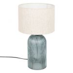 Atmosphera Lampe à poser en verre Bleu et abat-jour en Lin H 42.5 cm