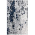 Tapis de salon interieur en bleu marine & gris, 155 x 229 cm