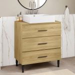 Idmarket Meuble sous vasque 80 cm salle de bain 3 tiroirs fa&ccedil;on h&ecirc;tre et noir avec pieds t&eacute;lescopiques