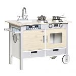Homcom Cuisine desserte pour enfant 2 en 1 multi-équipement avec 5 accessoires acier inox. MDF aspect bois clair gris 70x40x66cm Beige