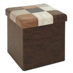 Coffre pouf pliable Patchwork marron - 38x38x38 cm