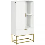 Meuble bas de salle de bain multi-rangement dor&eacute; blanc